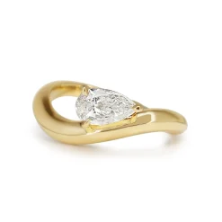 18ct Yellow Gold East West Pear Diamond Twist Diamond Ring
