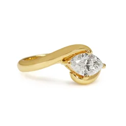 18ct Yellow Gold East West Marquise Diamond Twist Solitaire Ring