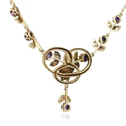 9ct Yellow Gold Emerald, Amethyst and Diamond Suffragette Style Necklace