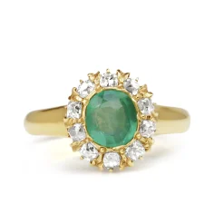 18ct Yellow Gold Emerald and Diamond Antique Ring