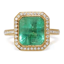 18ct Yellow Gold Emerald and Diamond Halo Ring