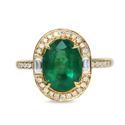 18ct Yellow Gold Emerald and Diamond Halo Ring