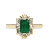 18ct Yellow Gold Emerald and Baguette Diamond Halo Art Deco Style Ring