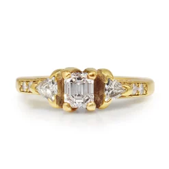 18ct Yellow Gold Emerald and Trillion 3 Stone Diamond Ring
