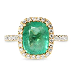 18ct Yellow Gold Emerald and Diamond Halo Ring