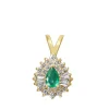 14ct Yellow Gold Emerald and Diamond Pear Shaped Pendant