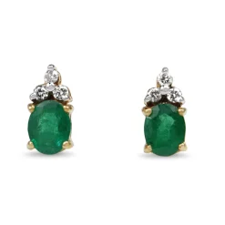 9ct Yellow Gold Emerald and Diamond Stud Earrings