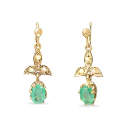 9ct Yellow Gold Emerald and Pearl Antique Earrings