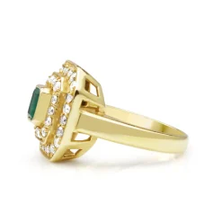 18ct Yellow Gold Emerald and Diamond Double Halo Ring