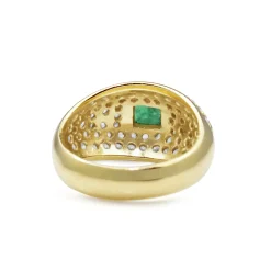 18ct Yellow Gold Emerald and Diamond Vintage Cluster Ring