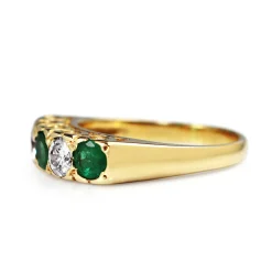 14ct Yellow Gold Emerald and Diamond 5 Stone Ring