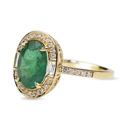 18ct Yellow Gold Emerald and Diamond Halo Ring