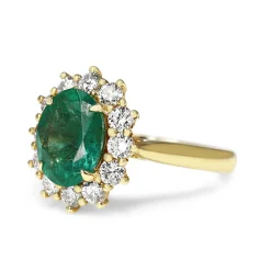 18ct Yellow Gold Emerald and Diamond Halo Ring