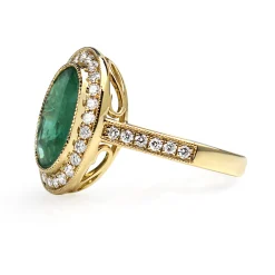 18ct Yellow Gold Emerald and Diamond Halo Ring