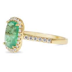 18ct Yellow Gold Emerald and Diamond Halo Ring