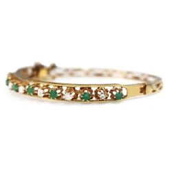 14ct Yellow Gold Emerald and Diamond Bangle