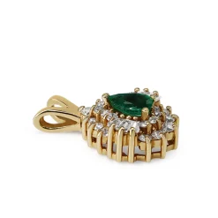 14ct Yellow Gold Emerald and Diamond Pear Shaped Pendant