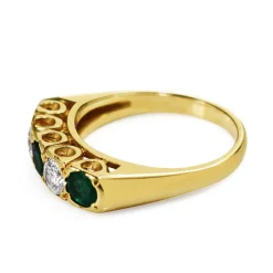 14ct Yellow Gold Emerald and Diamond 5 Stone Ring