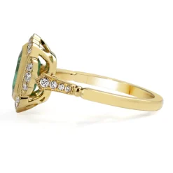 18ct Yellow Gold Emerald and Diamond Halo Vintage Style Ring