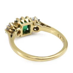 18ct Yellow Gold Emerald and Diamond 3 Stone Ring