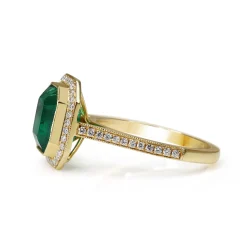 18ct Yellow Gold Emerald and Diamond Halo Ring