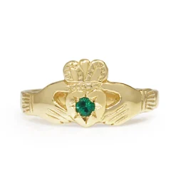 9ct Yellow Gold Emerald Claddagh Ring