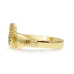 9ct Yellow Gold Emerald Claddagh Ring