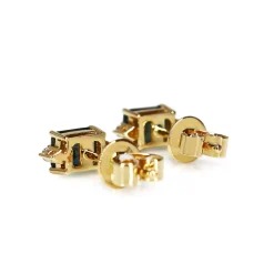 18ct Yellow Gold Emerald Cut Sapphire and Diamond Stud Earrings