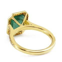 18ct Yellow Gold Emerald Cut Emerald and Diamond Halo Ring
