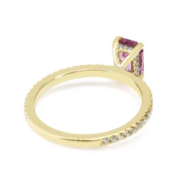18ct Yellow Gold Emerald Cut Pink Sapphire and Diamond Ring