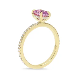 18ct Yellow Gold Emerald Cut Pink Sapphire and Diamond Ring