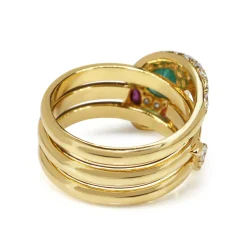 18ct Yellow Gold Emerald, Ruby and Diamond Snake / Serpent Ring