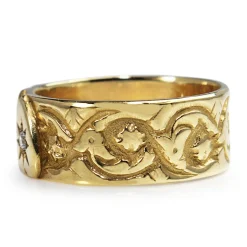 9ct Yellow Gold Engraved Double Heart Band