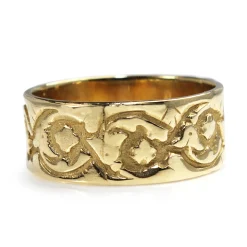 9ct Yellow Gold Engraved Double Heart Band