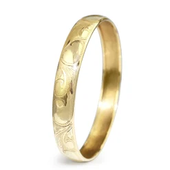 9ct Yellow Gold Engraved Round Bangle