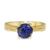 18ct Yellow Gold Engraved Sapphire Solitaire Ring