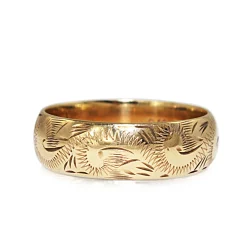 9ct Yellow Gold Engraved Wide Band Ring