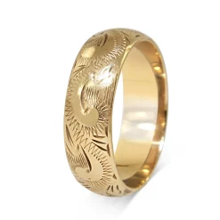 9ct Yellow Gold Engraved Wide Band Ring