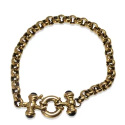 9ct Yellow Gold Estate Belcher Link Bracelet with Onyx