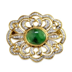 18ct Yellow Gold Estate Jade and Diamond Brooch