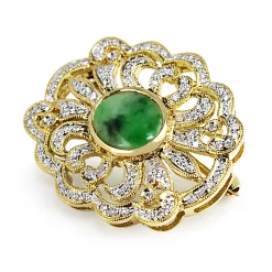 18ct Yellow Gold Estate Jade and Diamond Brooch