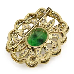 18ct Yellow Gold Estate Jade and Diamond Brooch