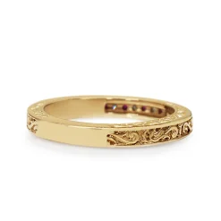 9ct Yellow Gold Etched Ruby and Diamond Band Ring
