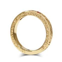 9ct Yellow Gold Etched Ruby and Diamond Band Ring