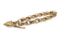 9ct Yellow Gold Fancy Link Etched Bracelet with Padlock