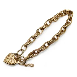 9ct Yellow Gold Fancy Link Etched Bracelet with Padlock