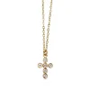 14ct Yellow Gold Fine Bezel Diamond Cross Necklace