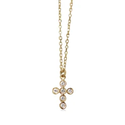 14ct Yellow Gold Fine Bezel Diamond Cross Necklace