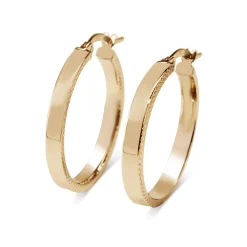 9ct Yellow Gold Flat Hoop Earrings with Side Etching