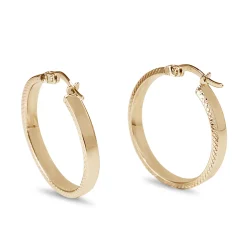 9ct Yellow Gold Flat Hoop Earrings with Side Etching
